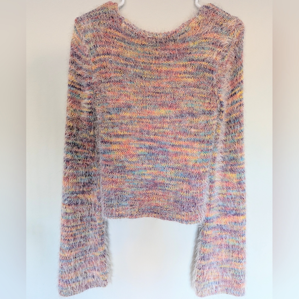 Express Rainbow Textured V-neck Flare Sleeve Sweater - Picture 3 of 5